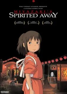 Cover of the film Spirited Away. Chihiro wears a red outfit.